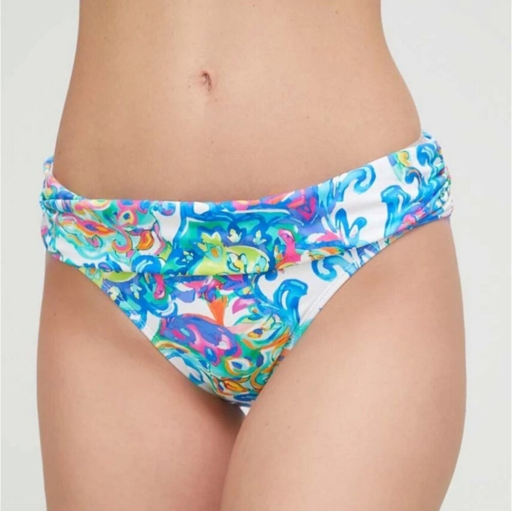 Lauren Ralph Lauren Watercolor Paisley Banded Hipster Bikini Bottom S 16
